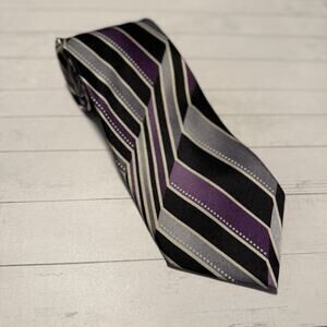 Murano Italia Tie Purple Black Gray Geometric Striped Silk Made in USA 3.5”x59”